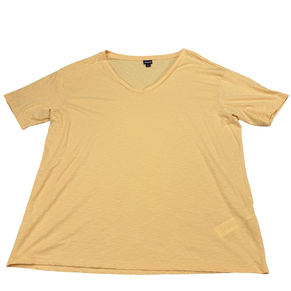 Patagonia Womens XL Yellow V-Neck Short Sleeve Organic Cotton Blend Tee